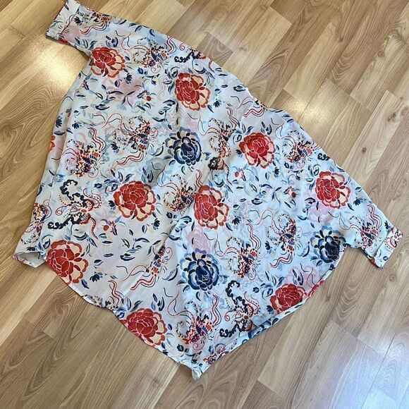 Peony Floral Red Blue Sheer Open Front Oversized Cardigan Small - Picture 5 of 6